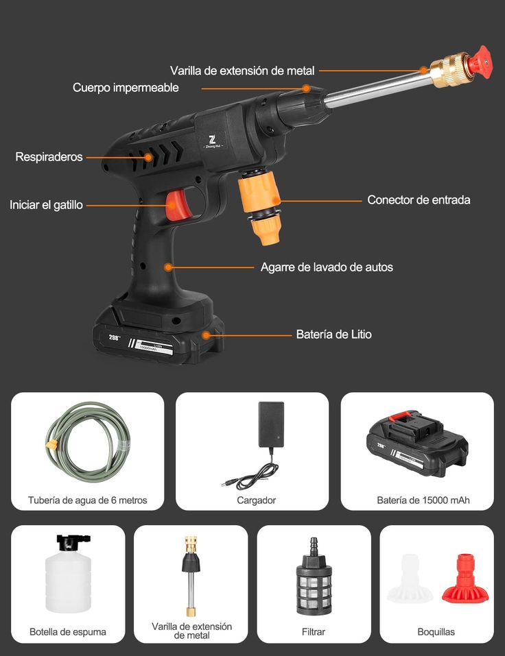 High Pressure Car Washing Spray Gun 48V Cordless Rechargable Water Sprayer Car Washer Set Water Gun